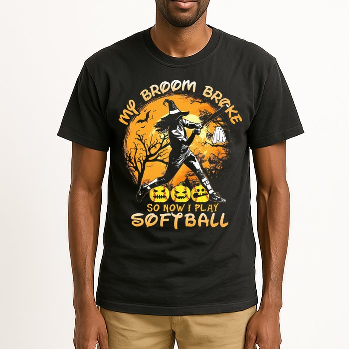 My Broom Broke So Now I Play Softball Baseball Halloween Tall T-Shirt