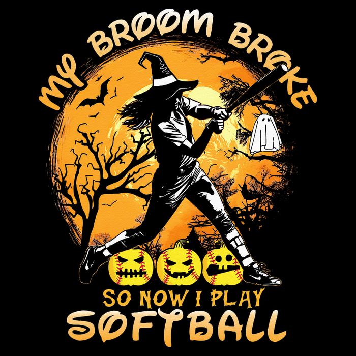 My Broom Broke So Now I Play Softball Baseball Halloween Backpack
