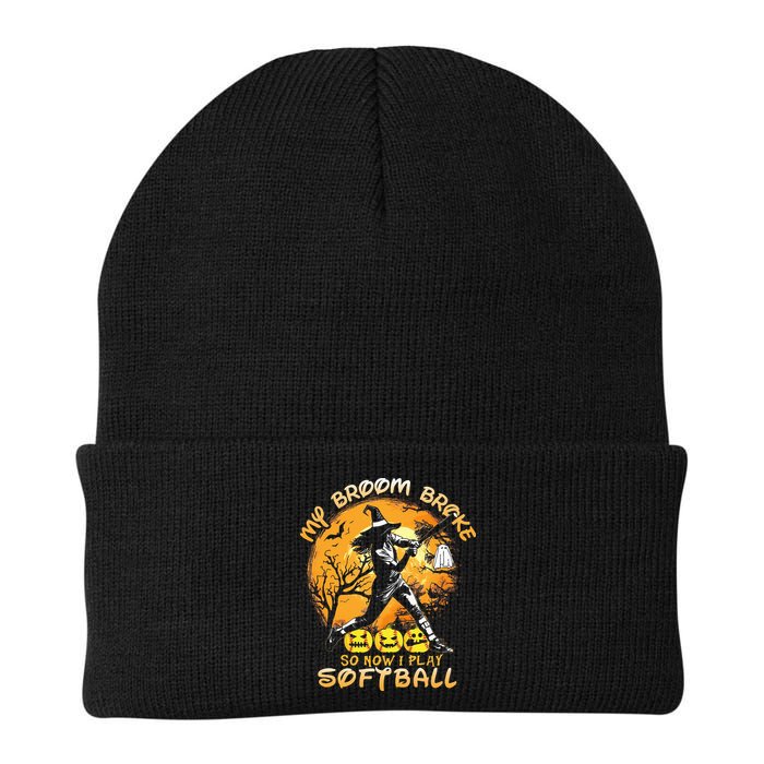 My Broom Broke So Now I Play Softball Baseball Halloween Beanie