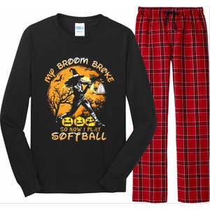 My Broom Broke So Now I Play Softball Baseball Halloween Long Sleeve Pajama Set