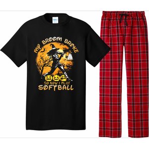 My Broom Broke So Now I Play Softball Baseball Halloween Pajama Set