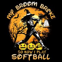 My Broom Broke So Now I Play Softball Baseball Halloween Flat Bill Trucker Hat