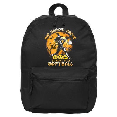My Broom Broke So Now I Play Softball Baseball Halloween 16 in Basic Backpack