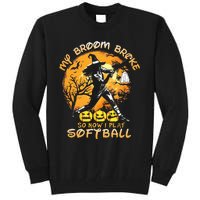 My Broom Broke So Now I Play Softball Baseball Halloween Tall Sweatshirt