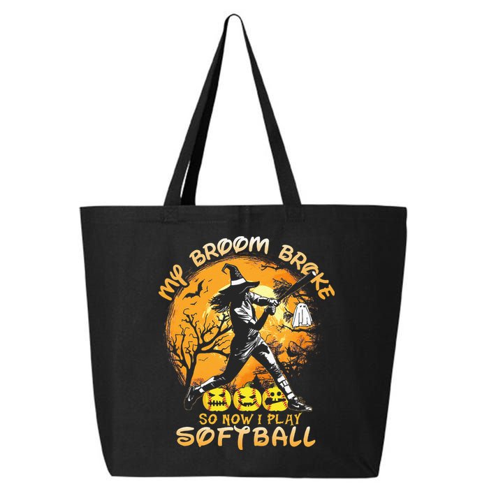 My Broom Broke So Now I Play Softball Baseball Halloween 25L Jumbo Tote