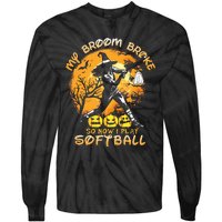 My Broom Broke So Now I Play Softball Baseball Halloween Tie-Dye Long Sleeve Shirt