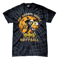 My Broom Broke So Now I Play Softball Baseball Halloween Tie-Dye T-Shirt