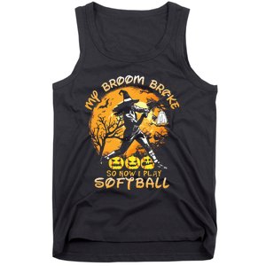 My Broom Broke So Now I Play Softball Baseball Halloween Tank Top