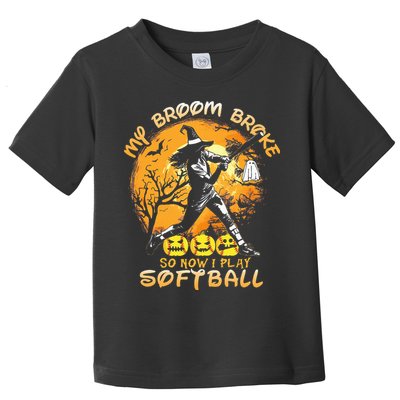 My Broom Broke So Now I Play Softball Baseball Halloween Toddler T-Shirt
