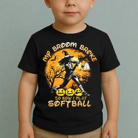My Broom Broke So Now I Play Softball Baseball Halloween Toddler T-Shirt
