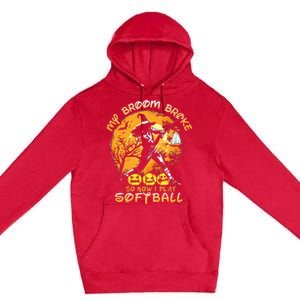 My Broom Broke So Now I Play Softball Baseball Halloween Premium Pullover Hoodie