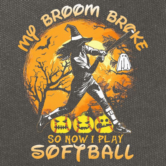 My Broom Broke So Now I Play Softball Baseball Halloween Cotton Canvas Backpack