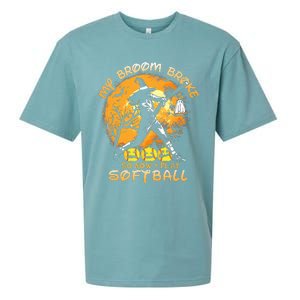 My Broom Broke So Now I Play Softball Baseball Halloween Sueded Cloud Jersey T-Shirt