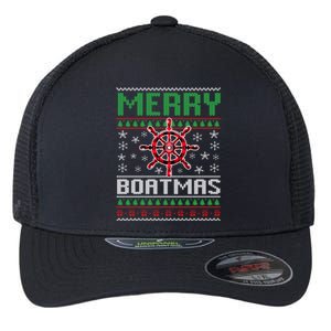 Merry Boatmas Boat Christmas Boater Boating Ugly Nautical Gift Flexfit Unipanel Trucker Cap