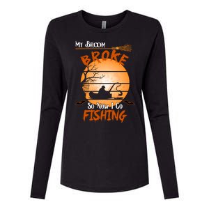 My Broom Broke So Now I Go Fishing Womens Cotton Relaxed Long Sleeve T-Shirt