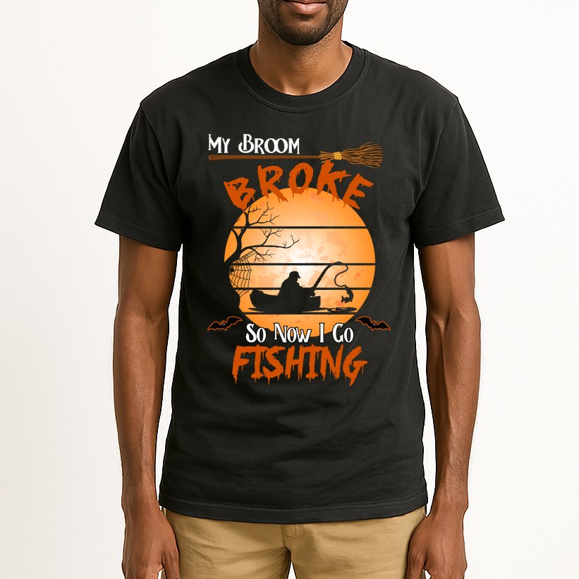 My Broom Broke So Now I Go Fishing Tall T-Shirt