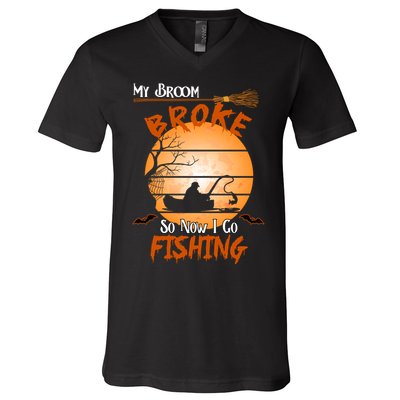 My Broom Broke So Now I Go Fishing V-Neck T-Shirt