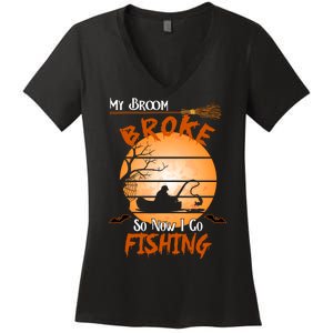 My Broom Broke So Now I Go Fishing Women's V-Neck T-Shirt