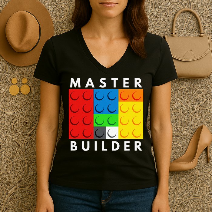 Master Builder Building Blocks Brick Builders Toys Present Women's V-Neck T-Shirt