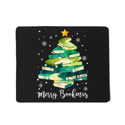 Merry Bookmas Books Pine Tree Funny Reading Lover Christmas Mousepad