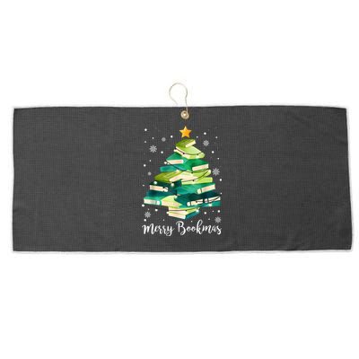 Merry Bookmas Books Pine Tree Funny Reading Lover Christmas Large Microfiber Waffle Golf Towel