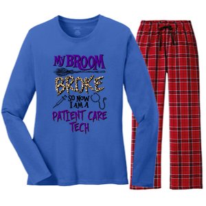 My Broom Broke So Now I Am A Patient Care Tech Great Gift Women's Long Sleeve Flannel Pajama Set 