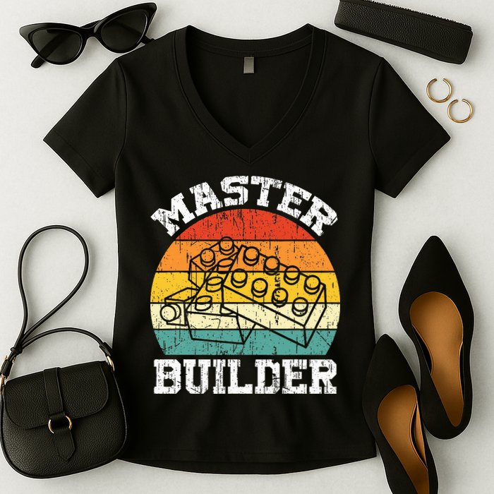 Master Builder Building Blocks Brick Toy Master Builder Women's V-Neck T-Shirt