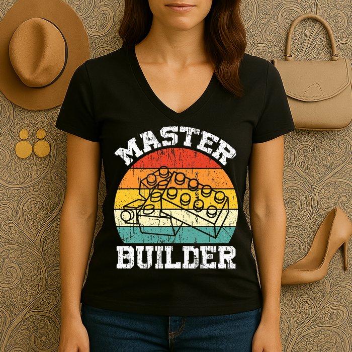 Master Builder Building Blocks Brick Toy Master Builder Women's V-Neck T-Shirt