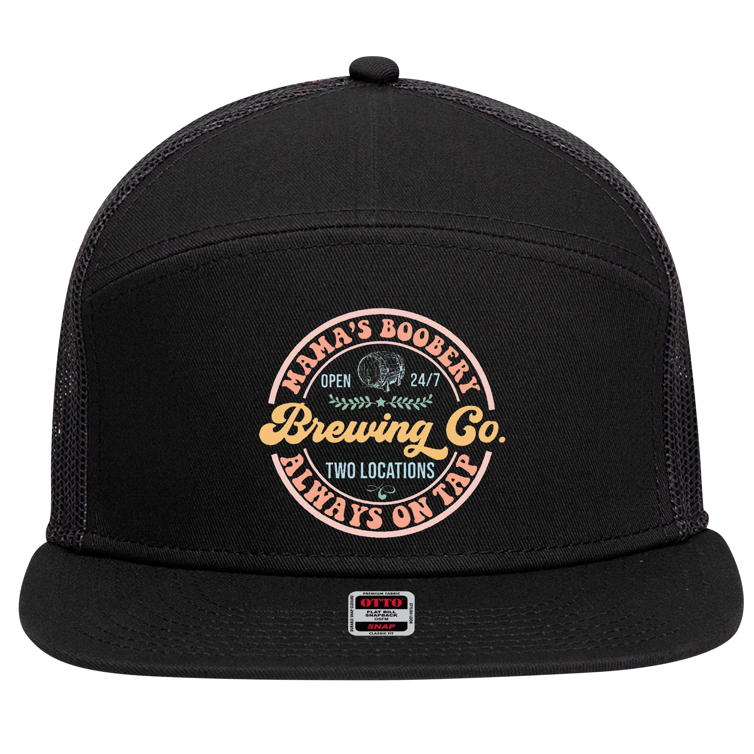 Mamas Boobery Brewing Co New Mom Breastfeeding Funny 7 Panel Mesh Trucker Snapback Hat