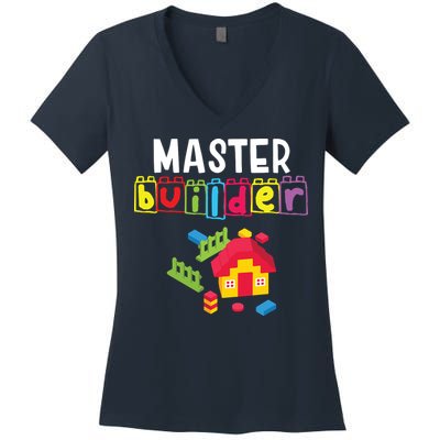 Master Builder Building Blocks Brick Builders Toys Gift Women's V-Neck T-Shirt