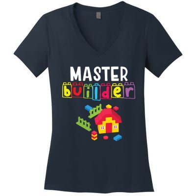 Master Builder Building Blocks Brick Builders Toys Gift Women's V-Neck T-Shirt