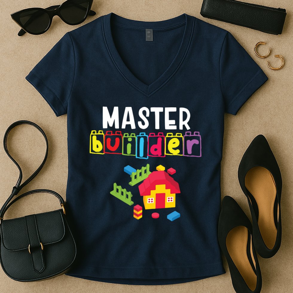 Master Builder Building Blocks Brick Builders Toys Gift Women's V-Neck T-Shirt