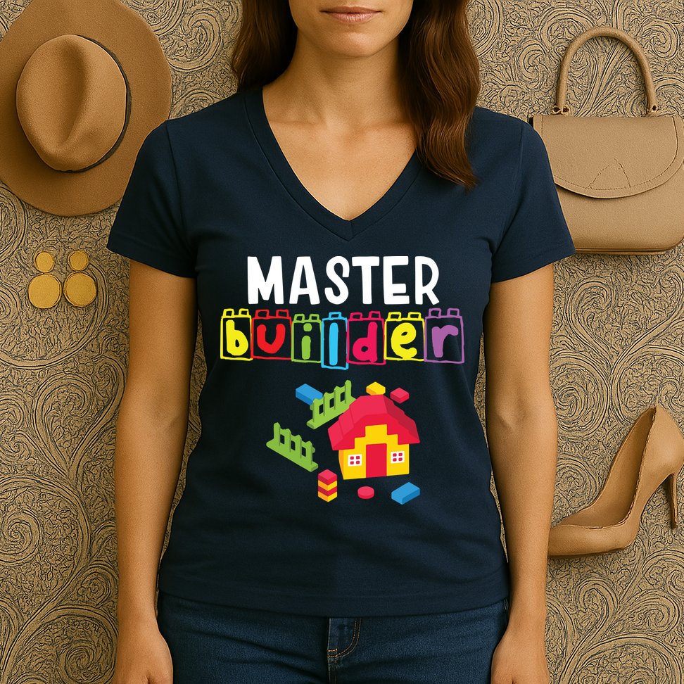 Master Builder Building Blocks Brick Builders Toys Gift Women's V-Neck T-Shirt