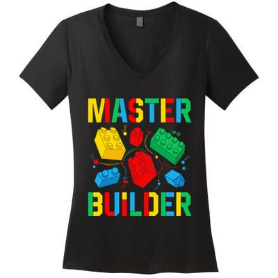 Master Builder Building Blocks Brick Toy Master Builder Women's V-Neck T-Shirt