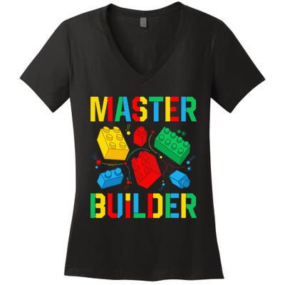 Master Builder Building Blocks Brick Toy Master Builder Women's V-Neck T-Shirt