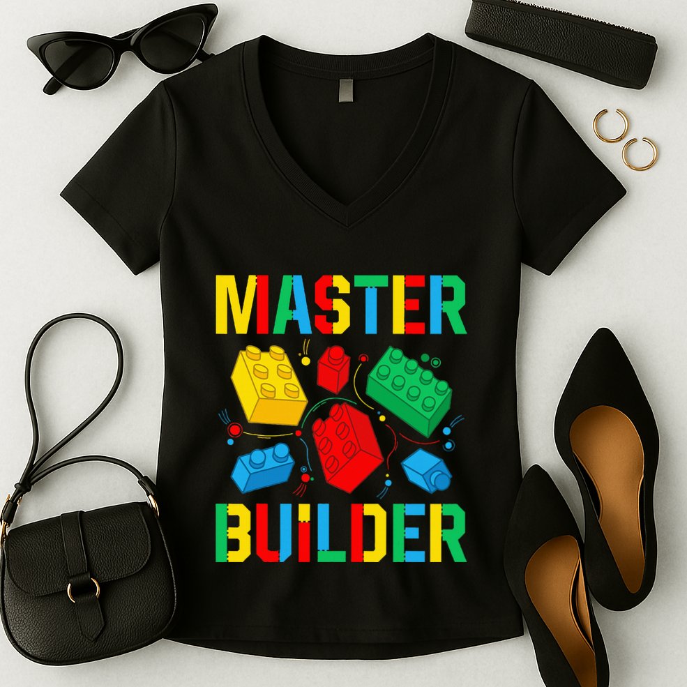 Master Builder Building Blocks Brick Toy Master Builder Women's V-Neck T-Shirt