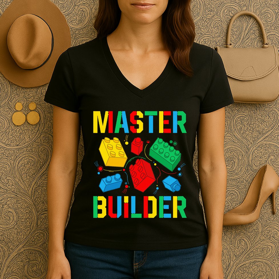 Master Builder Building Blocks Brick Toy Master Builder Women's V-Neck T-Shirt