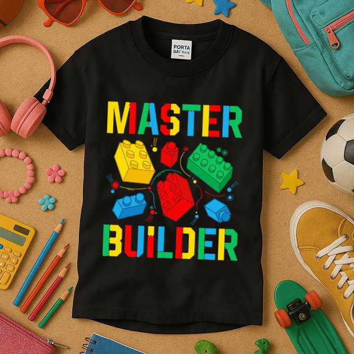 Master Builder Building Blocks Brick Toy Master Builder Kids T-Shirt