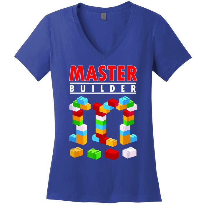 Master Builder Blocks Brick Funny Toys Women's V-Neck T-Shirt