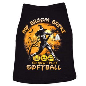 My Broom Broke So Now I Play Softball Baseball Halloween Doggie Tank