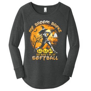 My Broom Broke So Now I Play Softball Baseball Halloween Women's Perfect Tri Tunic Long Sleeve Shirt