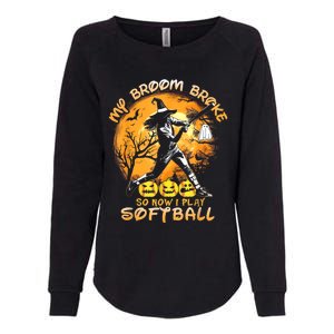 My Broom Broke So Now I Play Softball Baseball Halloween Womens California Wash Sweatshirt