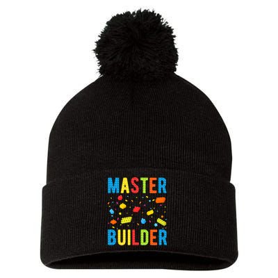 Master Builder Building Blocks Brick Builder Pom Pom 12in Knit Beanie