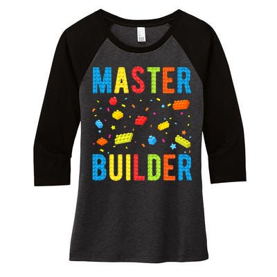 Master Builder Building Blocks Brick Builder Women's Tri-Blend 3/4-Sleeve Raglan Shirt