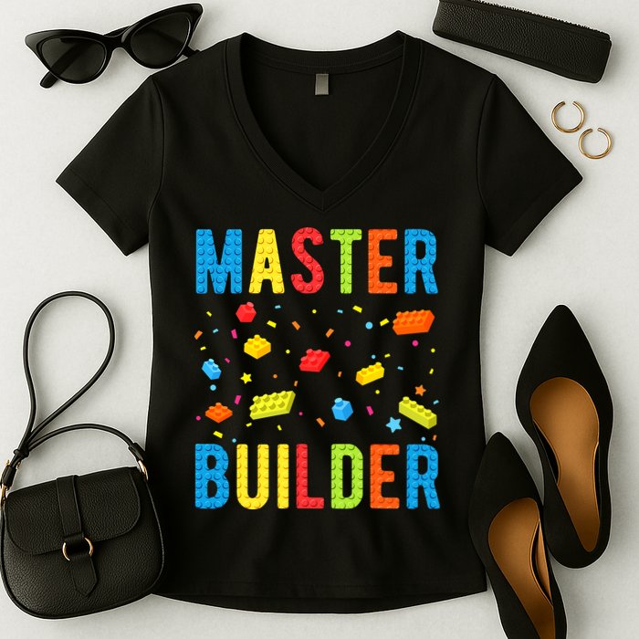 Master Builder Building Blocks Brick Builder Women's V-Neck T-Shirt