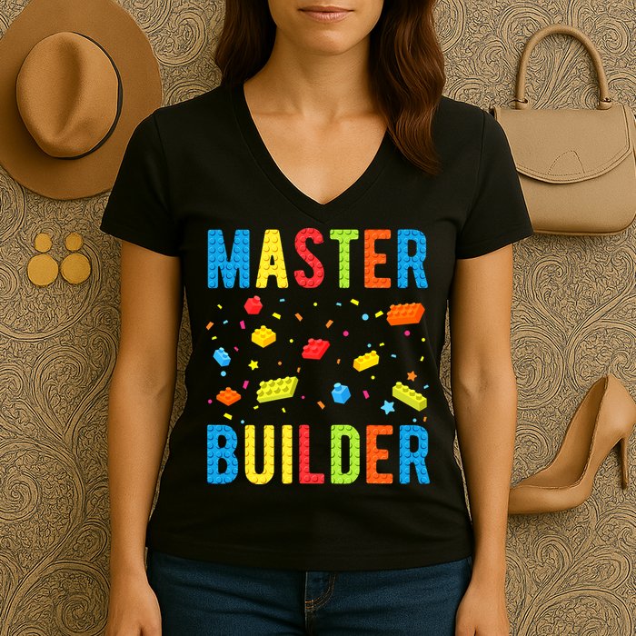 Master Builder Building Blocks Brick Builder Women's V-Neck T-Shirt
