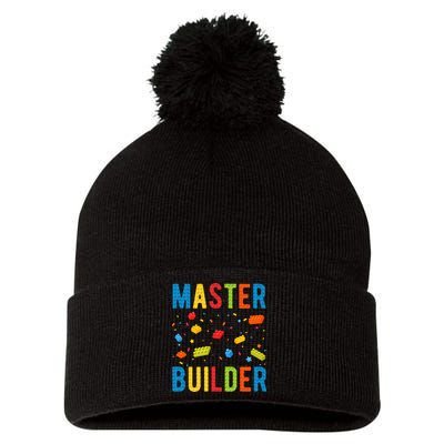 Master Builder Building Blocks Brick Builder Pom Pom 12in Knit Beanie