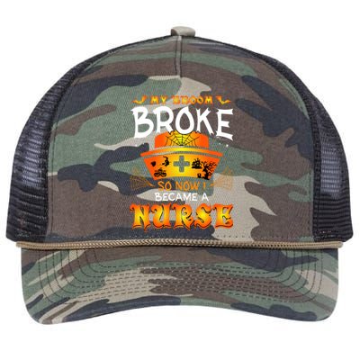 My Broom Broke So No I Became A Nurse Halloween Retro Rope Trucker Hat Cap