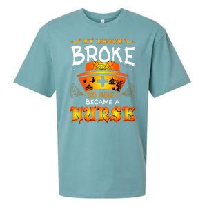 My Broom Broke So No I Became A Nurse Halloween Sueded Cloud Jersey T-Shirt