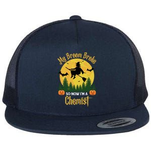 My Broom Broke So Now I Am A Chemist Gift Funny Witch Halloween Gift Flat Bill Trucker Hat